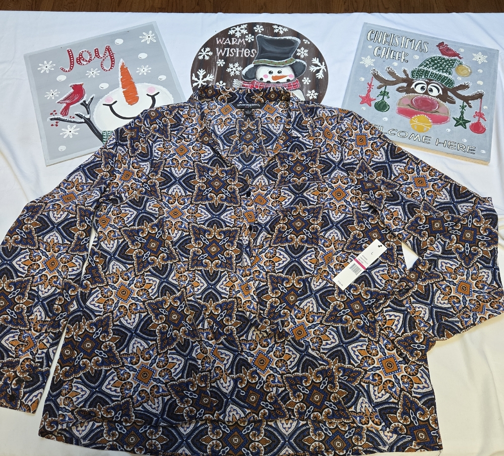 Sharagano Blue and Brown Geometric Blouse